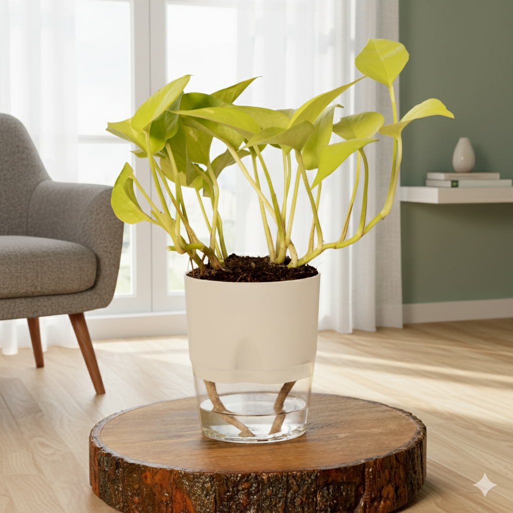 Golden Money Plant Round Self-Watering Pot