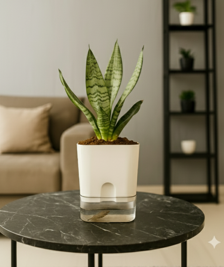 snake plant in square pot Sansevieria Green Snake Plant Square Self Watering Pot