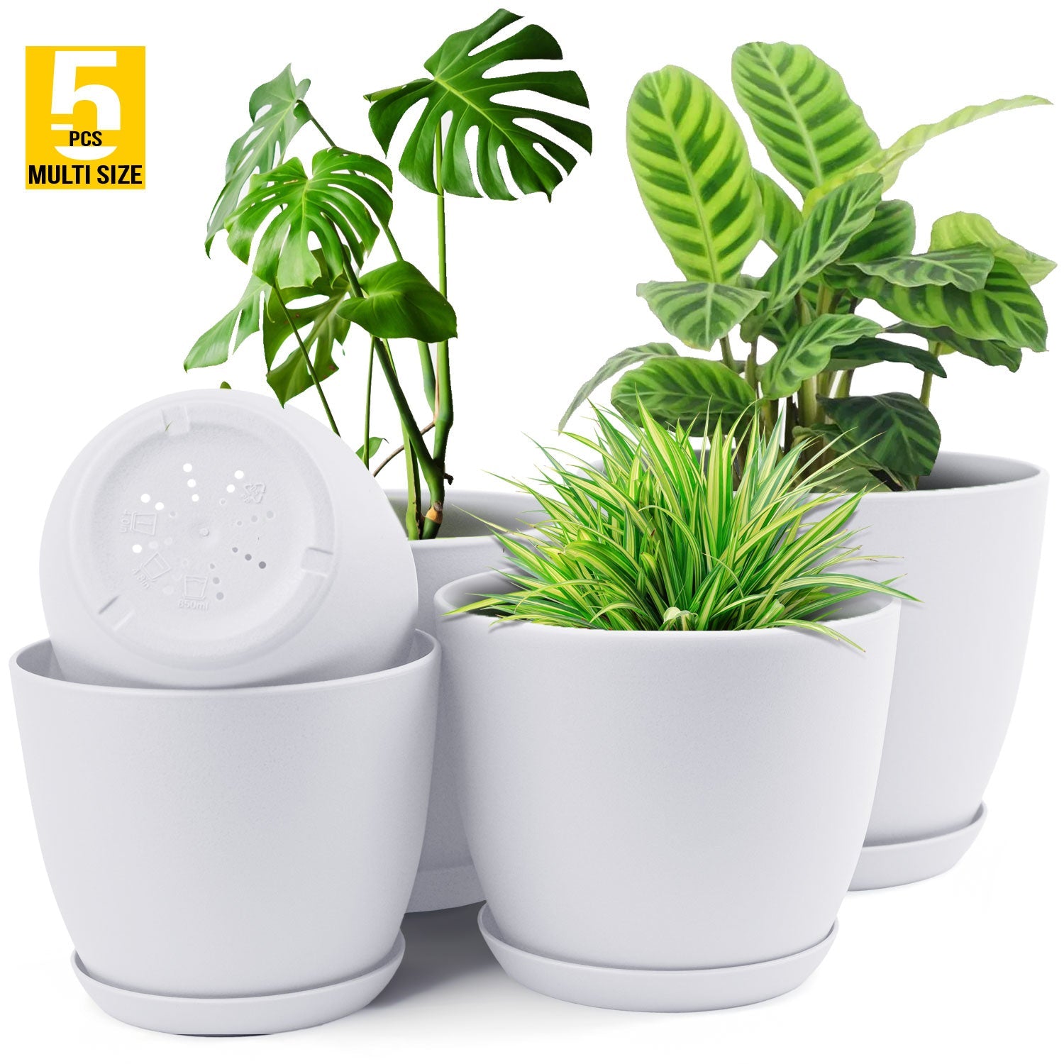 plant pot sets indoor 5pcs Plastic Flower Pot Set, 5 Sets Of 7/6.6/6/5.3/4.8 Inch Modern Sty – Kyari