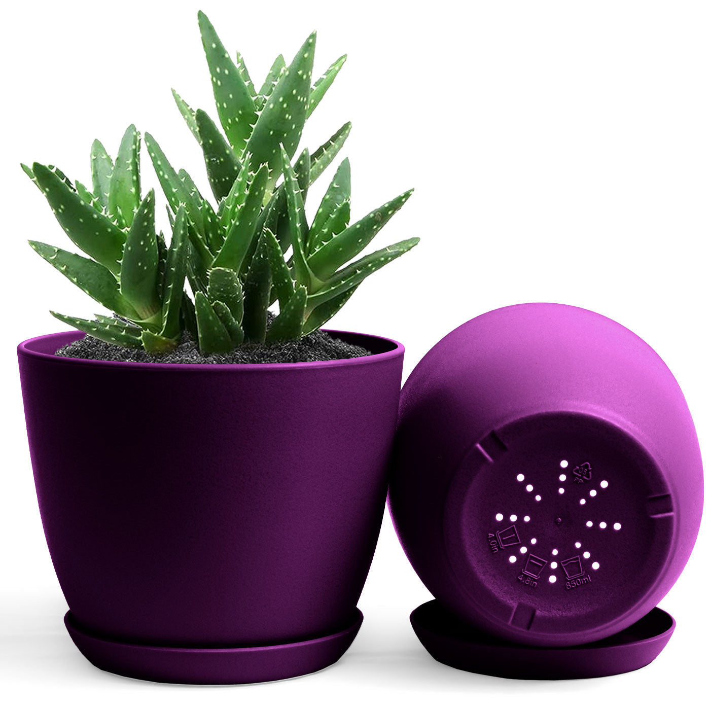 Decorative Flower Pots with Drainage - Set of 2 Plastic Planters for Indoor Plants Fast Forward