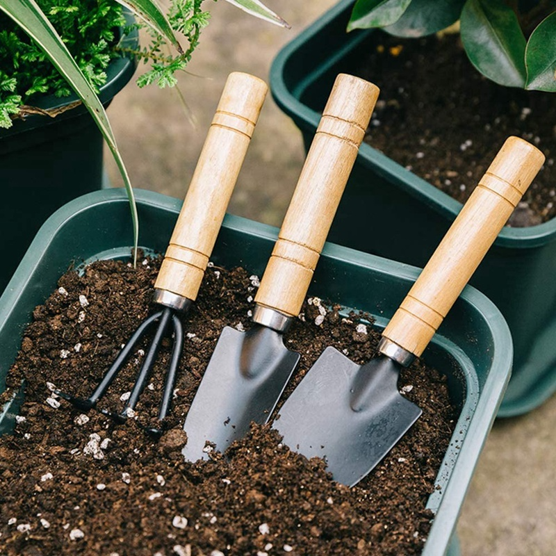 Pack of 3 Gardening tool set Wooden Handle , Set of 3 Piece Garden Tool set, Gardening Tools, extremely High Quality 3pcs / set Mini Garden Tools Wood Handle Stainless Steel Potted Shovel Rake Spade for Flowers Potted Plant