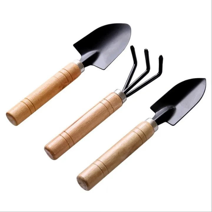 Pack of 3 Gardening tool set Wooden Handle , Set of 3 Piece Garden Tool set, Gardening Tools, extremely High Quality 3pcs / set Mini Garden Tools Wood Handle Stainless Steel Potted Shovel Rake Spade for Flowers Potted Plant