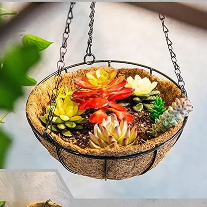 Iron Hanging Basket with Chain & Coco Liner for Balcony, Garden & Home Decoration | Wall Hanging Planter Pot Holder | Indoor Outdoor Plant Hanger | Garden Decor Flower Basket
