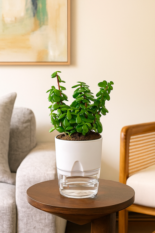 Jade Plant: Lucky Plant With Round Self Watering Pot