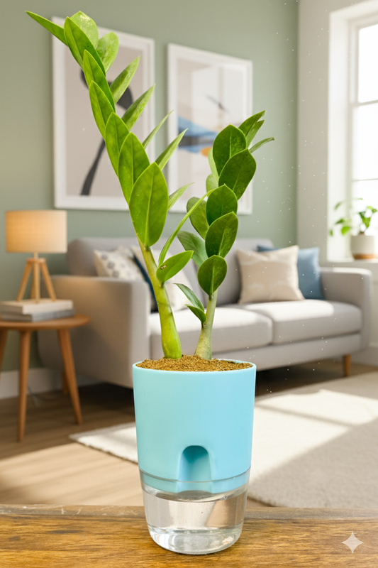Zamioculcas Zamiifolia-Zamia (ZZ) Plant With Round Self Watering Pot