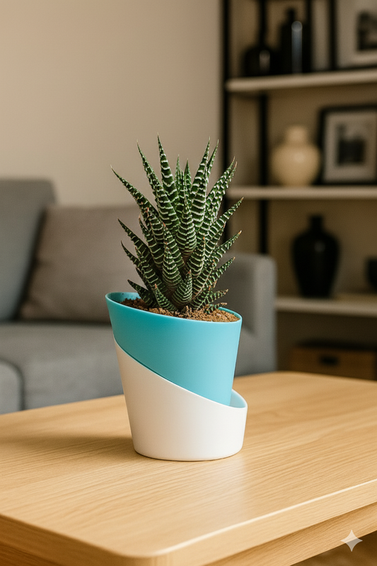 Haworthia Zebra Succulent – Zebra Cactus in Modern Dual-Tone Atlantis Self-Watering Pot