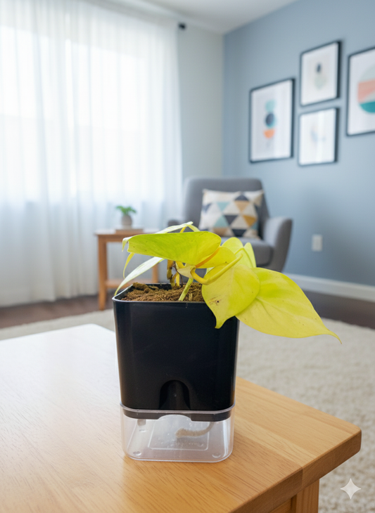 Golden Money Plant With Square Self-Watering Pot