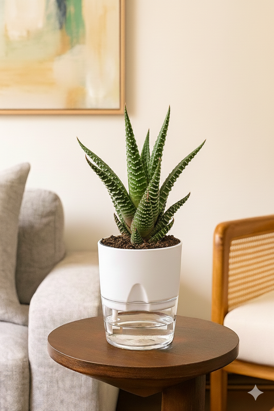 Haworthia Zebra Succulent – Zebra Cactus in Round Self-Watering Pot