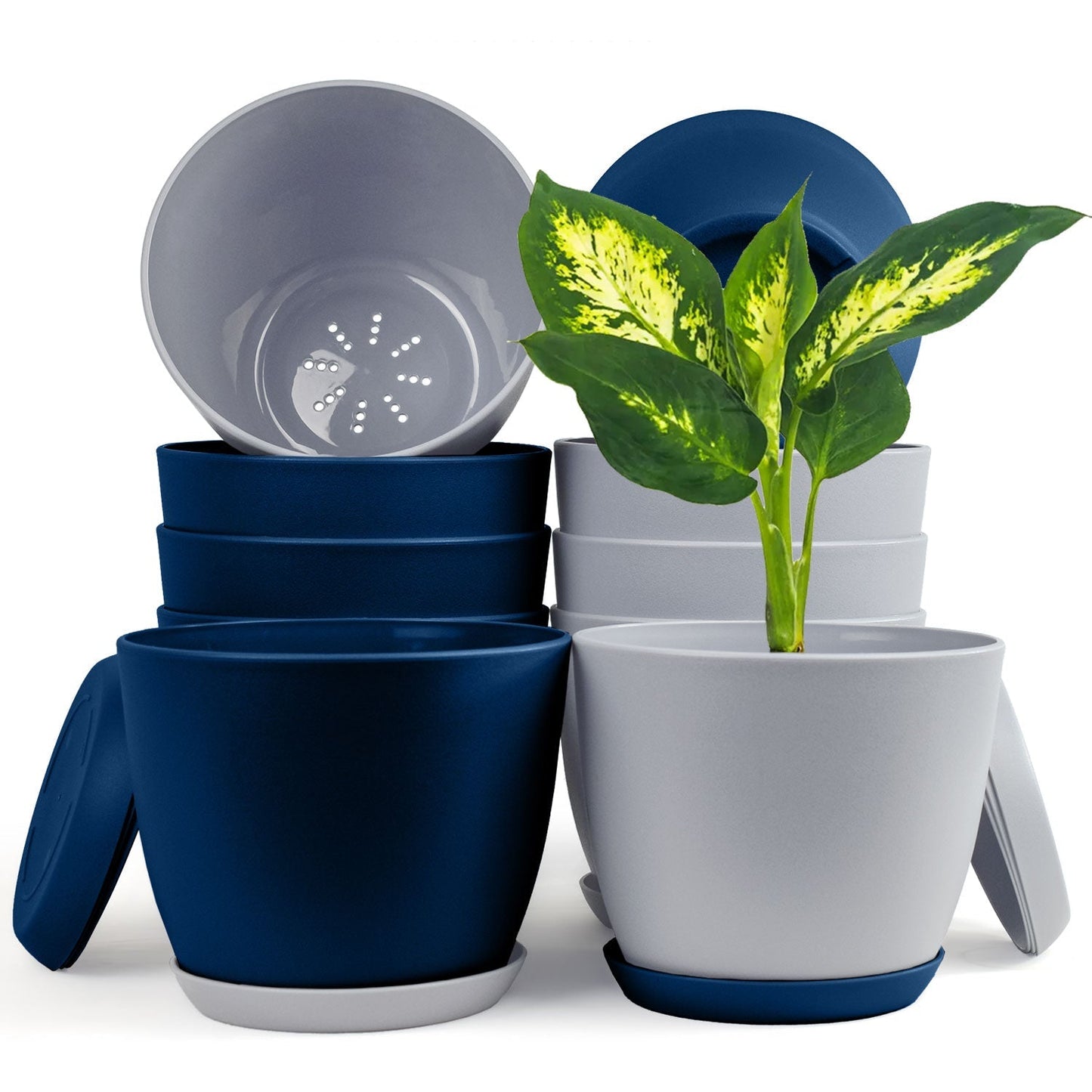 Revitalize Your Space with  Extra Large Plant Pots: Two Vibrant Colors, Drainage, Ideal for Indoor Planters - Explore Multi-Packs for Plastic Planters
