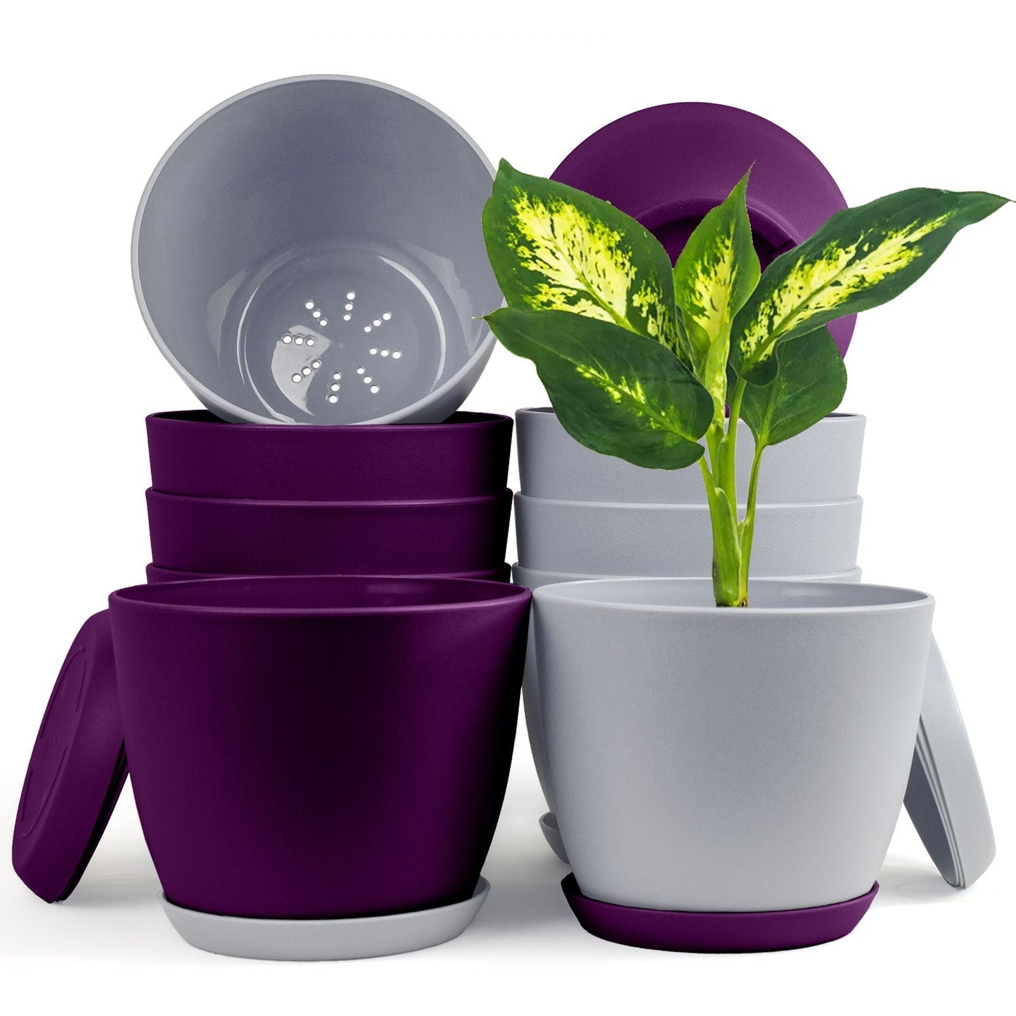 Revitalize Your Space with  Extra Large Plant Pots: Two Vibrant Colors, Drainage, Ideal for Indoor Planters - Explore Multi-Packs for Plastic Planters