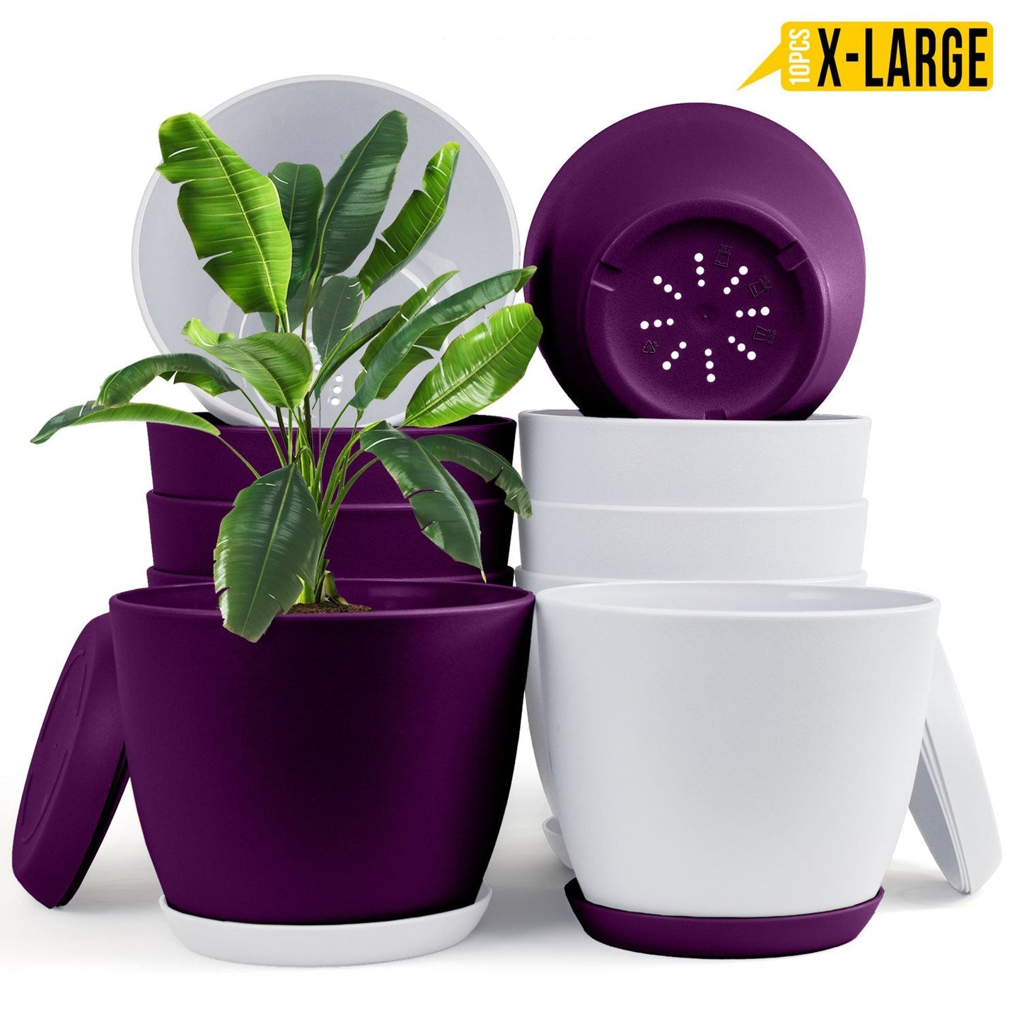 Extra Large Plant Pots with Drainage: Stylish Home Decor Flower Pots in Two Vibrant Colors - Ideal for Indoor Planters, Multi-Packs for Plastic Planters