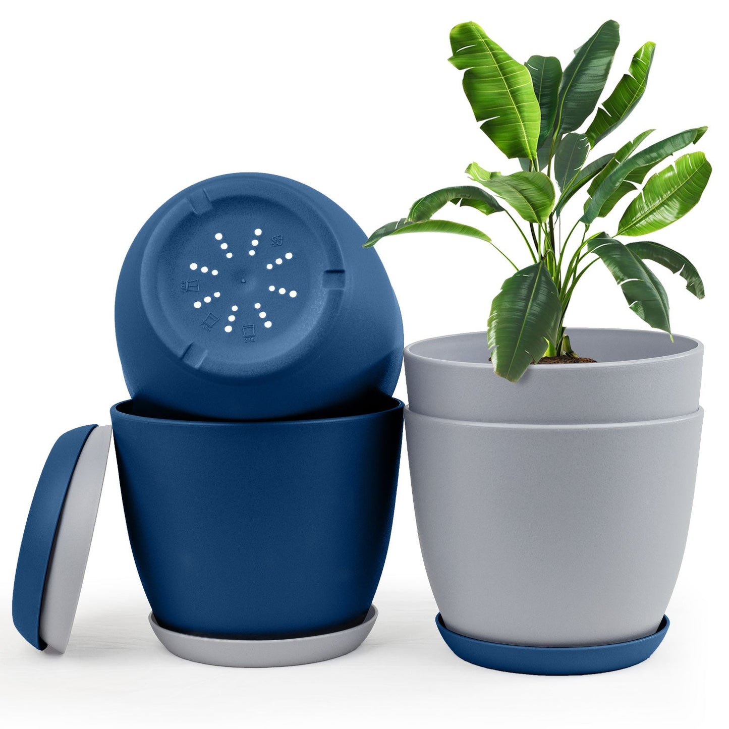 Revitalize Your Space with  Extra Large Plant Pots: Two Vibrant Colors, Drainage, Ideal for Indoor Planters - Explore Multi-Packs for Plastic Planters