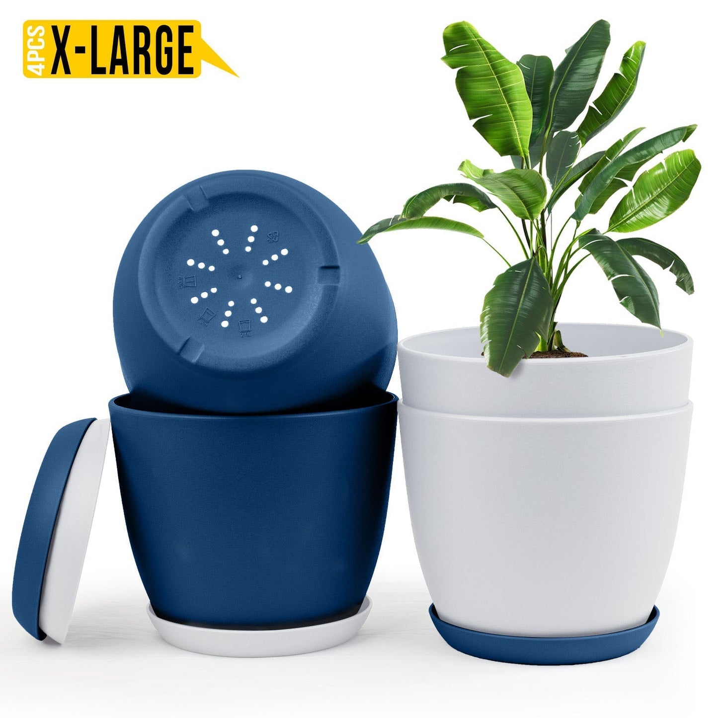 Extra Large Plant Pots with Drainage: Stylish Home Decor Flower Pots in Two Vibrant Colors - Ideal for Indoor Planters, Multi-Packs for Plastic Planters