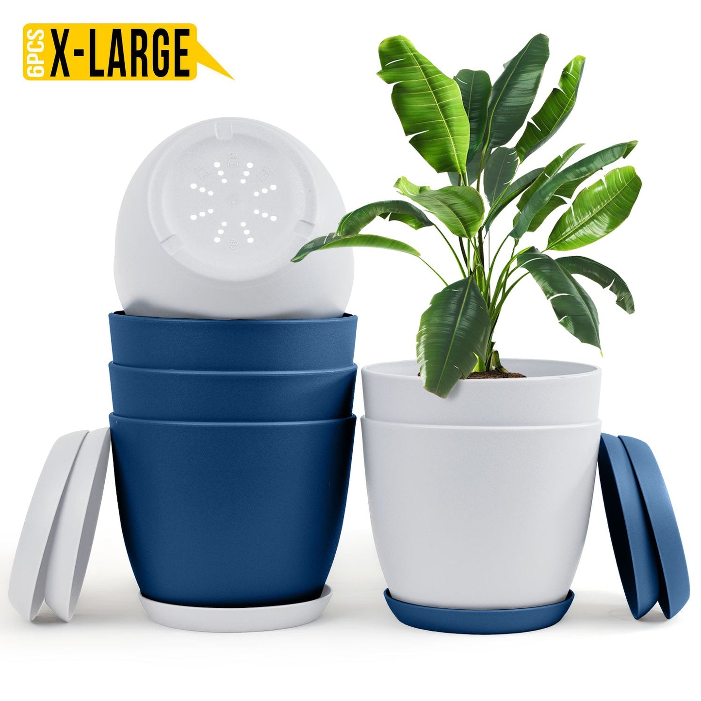 Extra Large Plant Pots with Drainage: Stylish Home Decor Flower Pots in Two Vibrant Colors - Ideal for Indoor Planters, Multi-Packs for Plastic Planters