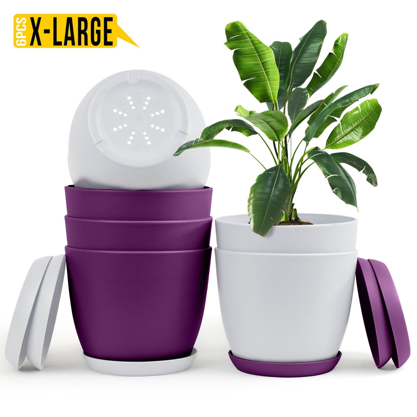 Extra Large Plant Pots with Drainage: Stylish Home Decor Flower Pots in Two Vibrant Colors - Ideal for Indoor Planters, Multi-Packs for Plastic Planters