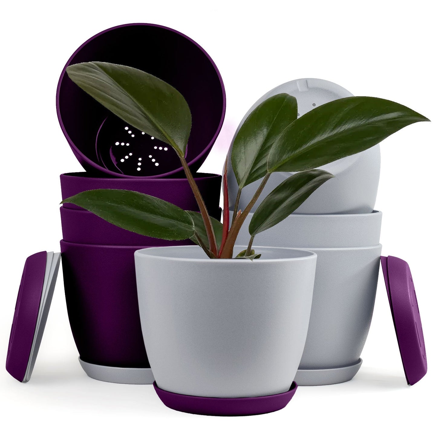 Revitalize Your Space with  Extra Large Plant Pots: Two Vibrant Colors, Drainage, Ideal for Indoor Planters - Explore Multi-Packs for Plastic Planters