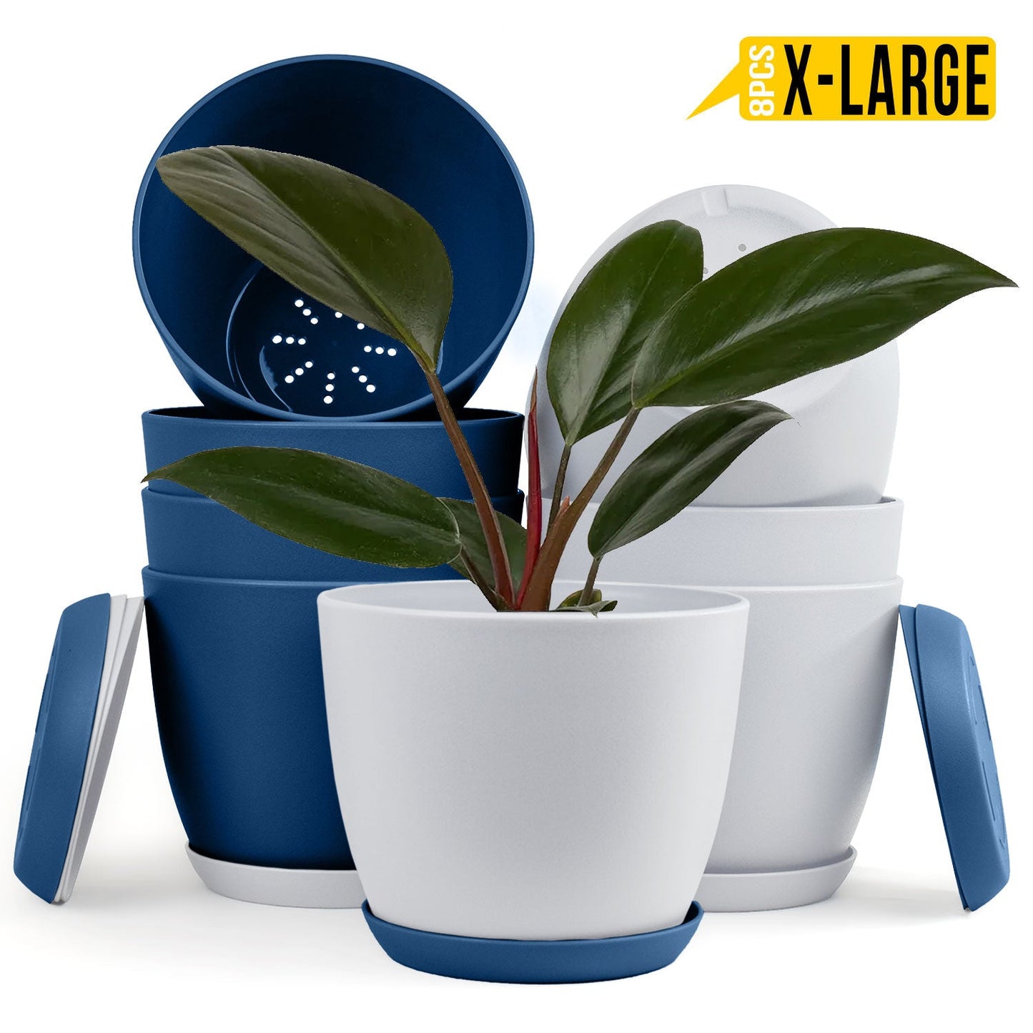 Extra Large Plant Pots with Drainage: Stylish Home Decor Flower Pots in Two Vibrant Colors - Ideal for Indoor Planters, Multi-Packs for Plastic Planters
