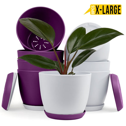 Extra Large Plant Pots with Drainage: Stylish Home Decor Flower Pots in Two Vibrant Colors - Ideal for Indoor Planters, Multi-Packs for Plastic Planters