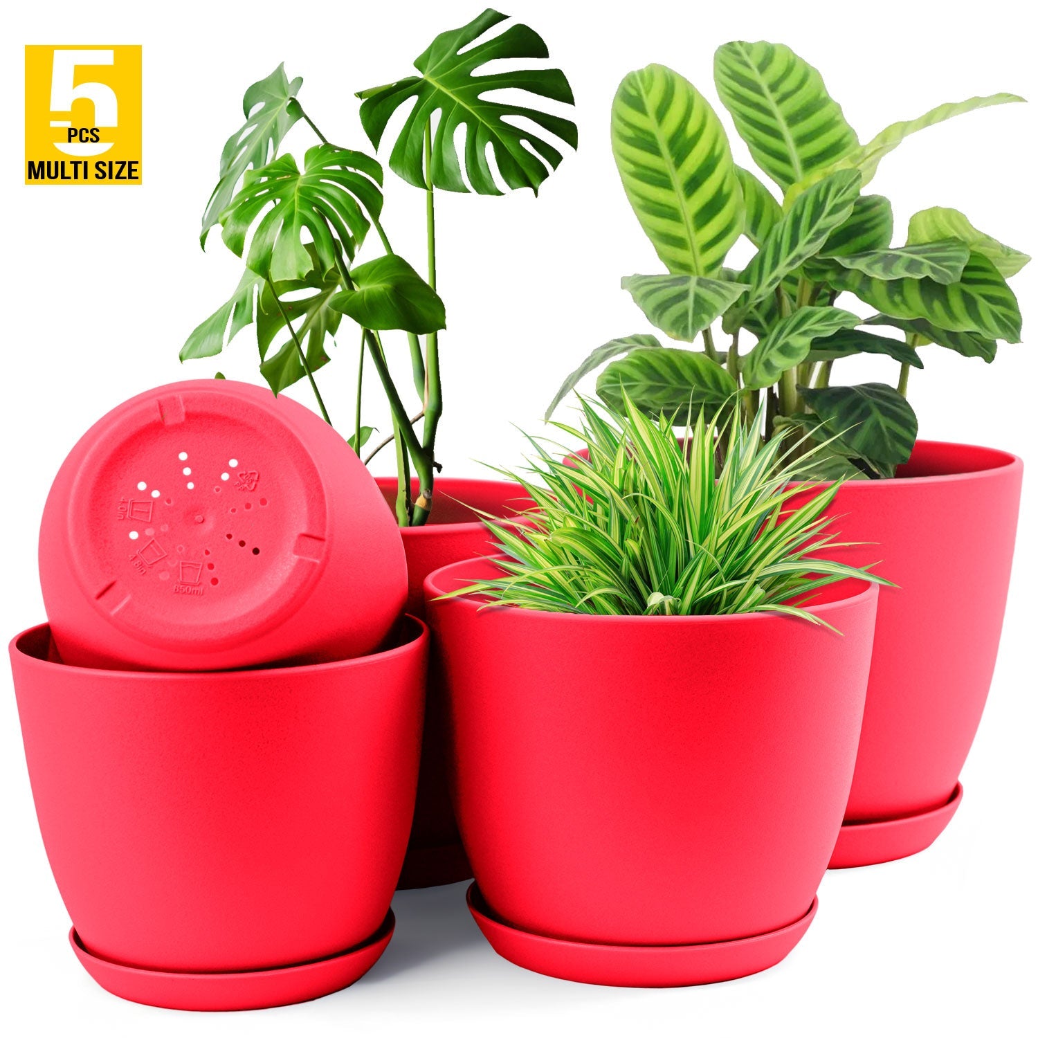 plastic indoor plant pots 5pcs Plastic Flower Pot Set, 5 Sets Of 7/6.6/6/5.3/4.8 Inch Modern Sty –  Kyari