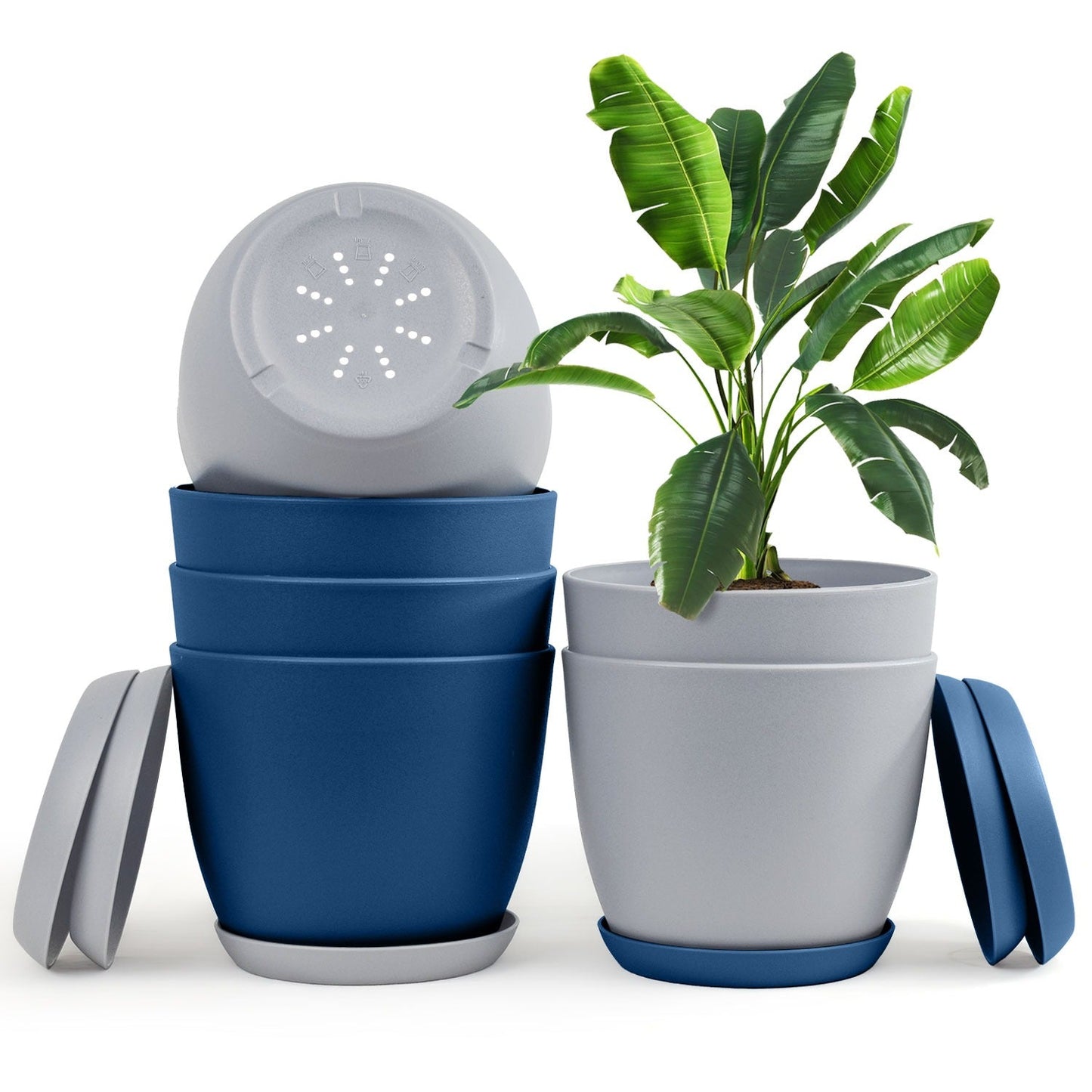 Revitalize Your Space with  Extra Large Plant Pots: Two Vibrant Colors, Drainage, Ideal for Indoor Planters - Explore Multi-Packs for Plastic Planters