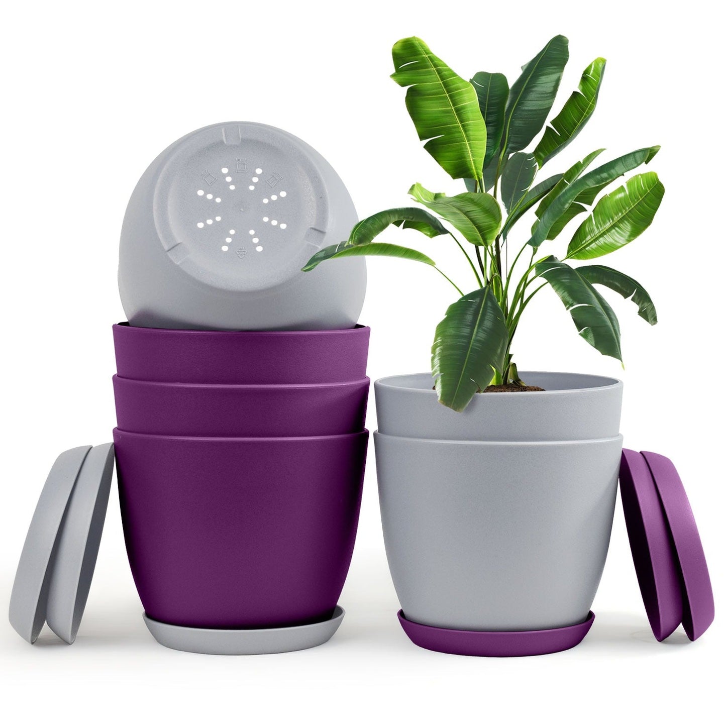 Revitalize Your Space with  Extra Large Plant Pots: Two Vibrant Colors, Drainage, Ideal for Indoor Planters - Explore Multi-Packs for Plastic Planters