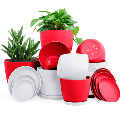 : Premium Set of 10 Indoor Plant Pots with Drainage Decorative Plastic Planters for Indoor