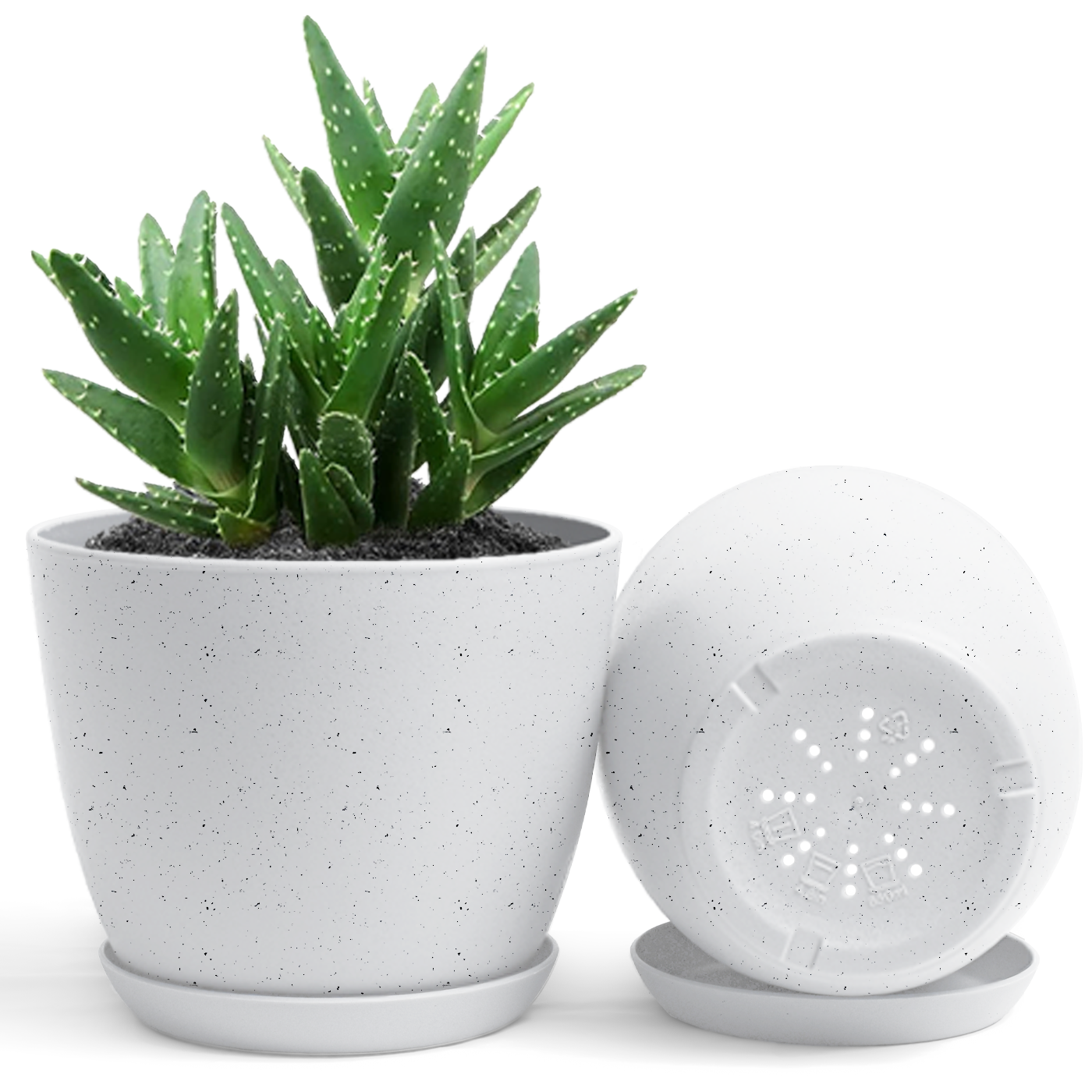 Decorative Flower Pots with Drainage - Pack of 2 Plastic Planters for Indoor Plants